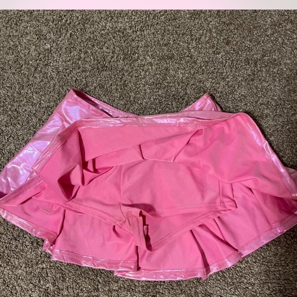 Pink Shiny Metallic Mini Skirt with Shorts - Picture 5 of 8